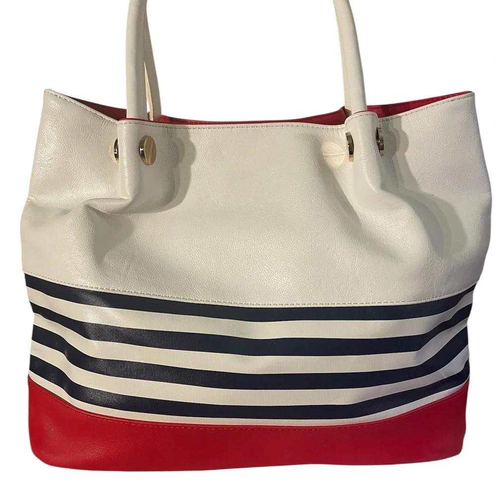 Melie Bianco handbag purse women Vegan Leather Red White Navy